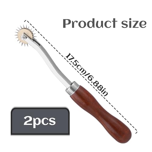 Image of Luanrm Tracing Wheel Sewing Tool 2pcs 4mm Leather Needle Point 6.88in | Sharp Stitch Marking Spacer Tracing Wheel for Sewing, Wooden Handle, Stainless Steel, Arts Leather Crafts Dressmaking