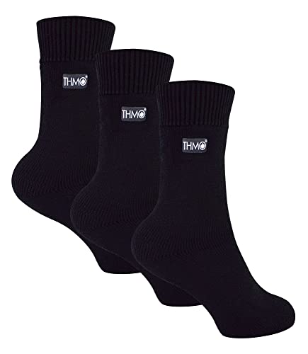 THMO 3 Pairs Kids Thermal Socks Soft & Warm Boys and Girls Socks for Winter (7-10 Years, Black)