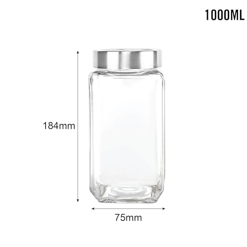 Image of CELLO Qube Fresh Glass Storage Jar for Kitchen Set of 4 Pcs (1000ml x 2, 2250 x 2) Clear | Fridge Safe Leadfree Toughened Glass Kitchen Storage Containers Set For Beans, Whole Grains Spices Dry Fruits