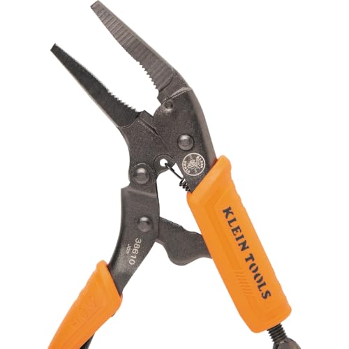 Image of Klein Tools 38610 Locking Plier, Long Nose with Lever Release Handles, High Torque, Ideal for Tight Spaces, 4-Inch