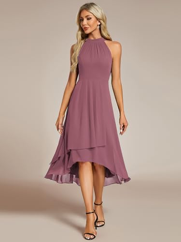 Image of Ever-Pretty Women's Halter Chiffon Midi Cocktail Wedding Guest Dress