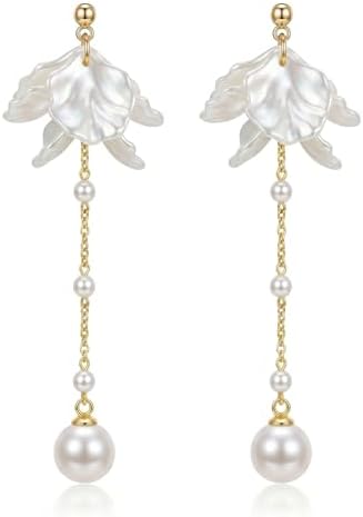 KRUCKEL Flower Dangle Earrings for Women,White Petals Long Drop P...