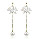 boucles d'oreilles nacre Design : Des fleurs boho en argent 925 et perles créent un look romantique et sophistiqué. Forme de gouttes. Le blanc pur des fleurs et des perles s'accorde avec n'importe quelle tenue, créant un look harmonieux et raffiné