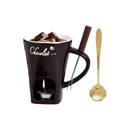 BommFu Tasse À Fondue Au Chocolat, Tasse À Fondue avec Fourchette, Caquelon pour Biscuits De Noël, Service À FondueAu Chocolat Multifonction, TasseChauffante pour Fromage, Beurre, Bonbons Et Caramel