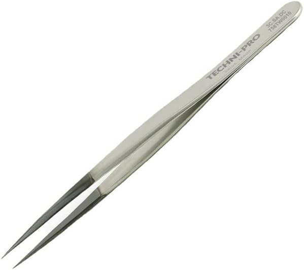 758TW0010-4.3' ESD Diamond Tweezers, Style 3C, Anti-Acid/Anti-Magnetic Stainless Steel, Fine, Pointed