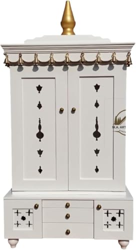 M.A. ART AND CRAFT Wooden Temple Mandir White Beautiful Hanging Bells Handcrafted Pooja Ghar Mandir (Design 35)