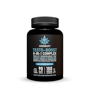 Testosterone Booster Supplement | with Tong Ali, D-Aspartic Acid, Tribulus, Zinc & Vitamin D3 | 200:1 Extract | 90-Day Supply | Strength, Energy & Vitality | 180 Vegan Capsules