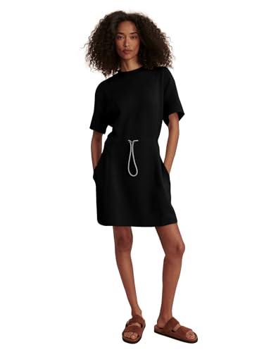 Image of COCOMARTS Dresses for Women Summer Short Sleeve Crew Neck Sweatshirt Dress Drawstring Waist Tunic Tops Mini Vacation Sundress