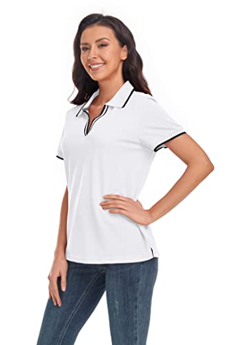 Igeekwell Women's Golf Polo Shirt V Neck Collar Polo Shirt Short Sleeve Golf Tees Casual Moisture Wicking Tennis T-Shirts Polo Women T-Shirt C-White S #TOP1