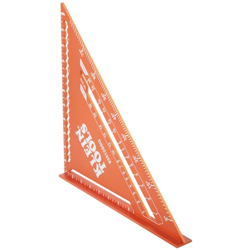 Klein Tools 93512SSQ Rafter Square 12-Inch Double Laser Etched Aluminum Multi-Functional Carpenter Measuring Layout Tool Triangle Ruler for Woodworking