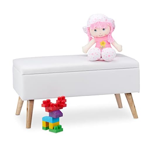 Relaxdays Banco Almacenamiento 40 L, Pino, Blanco, 40 x 80 x 39,5 cm