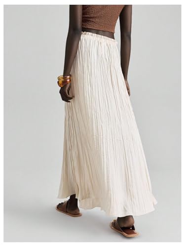 Verdusa Women's Satin Silk Boho Ruffle Flowy Long Skirts Textured Pleated Business Maxi Skirt2