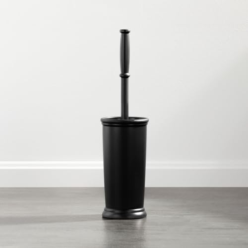 Image of mDesign Toilet Bowl Brush and Holder - Covered Bathroom Toilet Brush - Standing Toilet Bowl Scrubber in Modern Holder - Compact, Space Saving, Deep Cleaning Brush for Toilet - Hyde Collection - Black
