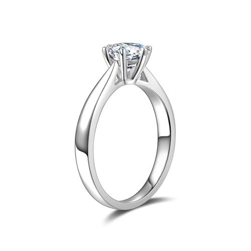 14K Solid White Gold 1ct Moissanite Engagement Ring for Women,6.5mm Main Stone,D Color VVS1 Round Brilliant 6 Prongs Moissanite Wedding Promise Proposal Ring for Wife Anniversary Bridal Gift,All Size3