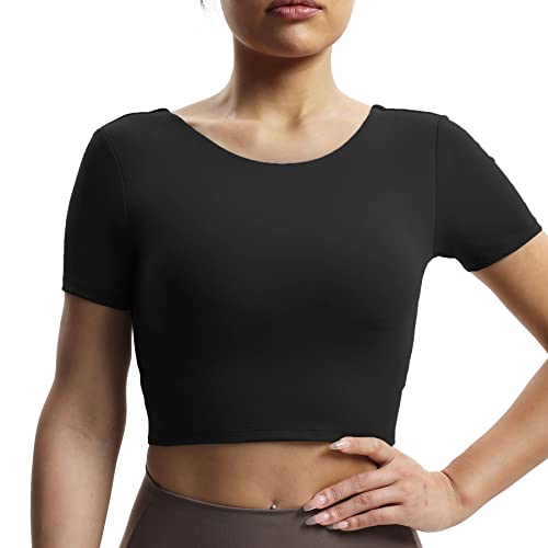Aoxjox Short Sleeve Crop Tops for Women Emma Backless Twist Back Workout Cropped T Shirt Top3