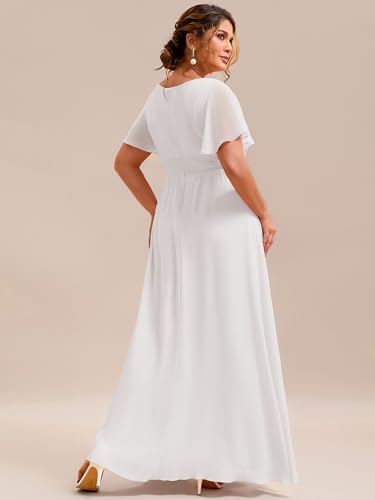 Image of Ever-Pretty Plus Elegant Formal Dresses for Curvy Women Round Neck Short Sleeves Chiffon Bridesmaid Mother of The Bride Dress
