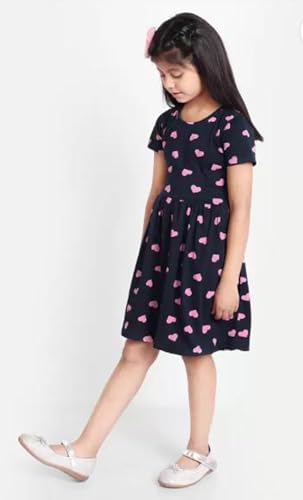 Image of Girls Pure Cotton Casual Round Neck Regular feet Multi Color Girls Gown Dress Half Sleeve Set of 3 pcs