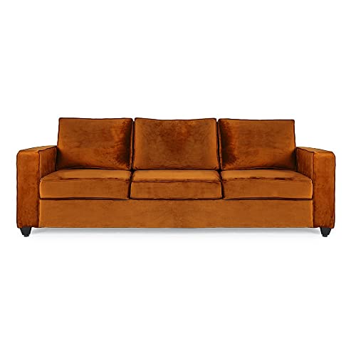 Image of Wakefit Sofa Set for Living Room | 3 Years Warranty | Sofa Set, 3+1+1 Seater Sofa, Wooden Sofa Set for Living Room, 5 Seater - Napper (Velvet Fabric, Amber)