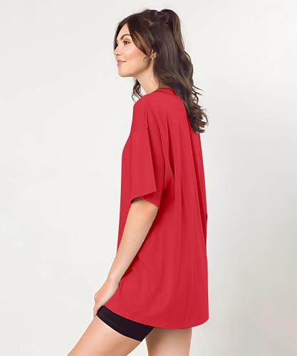 Image of SHODOX Women's Cotton Blend Oversized Drop Shoulder Solid T-Shirt(Pack of 1)