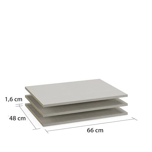 Rauch Möbel ZUBEHÖR, Einlegeböden, 3er-Set, für Schwebetürenschränke von Rauch mit Einer Elementbreite von 67,5 cm und Einer Schranktiefe von 62 cm, Farbe Texline Leinenoptik, Maße 66x1,6x48cm