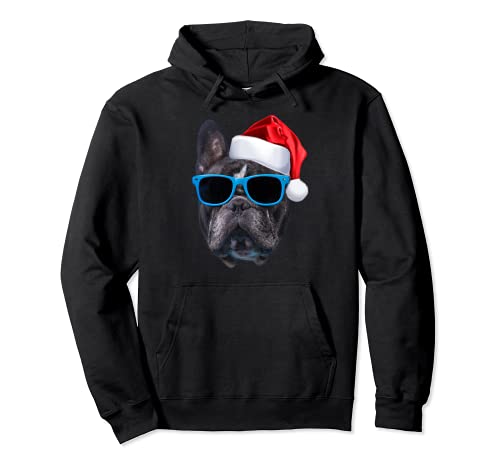 Cute French Bulldog Santa Hat Image Funny Christmas Cool Sudadera con Capucha