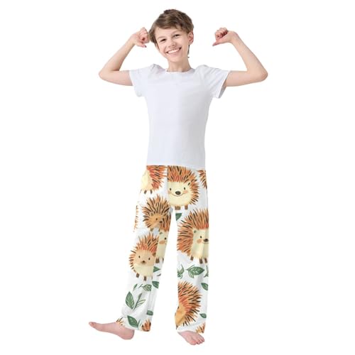 Hedgehog with Leaf Print Boys Long Pants Soft Trousers Elastic Waist Kids Lounge Bottoms with Pockets S-XL3
