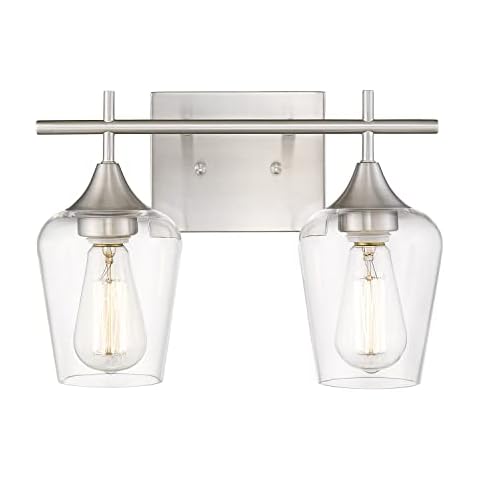 Osimir 2 Lights Bathroom Light Fixture, 15 Inch Brushed Nickel Bathroom Vanity Lights Over Mirror, Modern Farmhouse Bath Wall Sconce Light with Clear Glass, WL9167-2C Cover