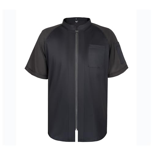 TopTie Short Sleeve Chef Coat Jacket Black Mesh Zipper Chef Uniform