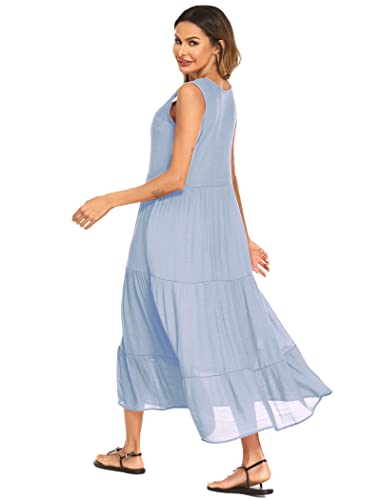 Image of Halife Women's Summer Casual Maxi Dresses Flowy Ruffle Boho Long Dresses with Pockets