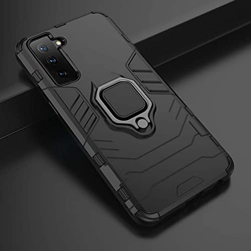 Image of WOW IMAGINE Shockproof Back Case Mobile Cover for Samsung Galaxy S21 Plus (Armor | Hybrid PC + TPU | Full Protection with Ring Holder Kickstand | Carbon Black)