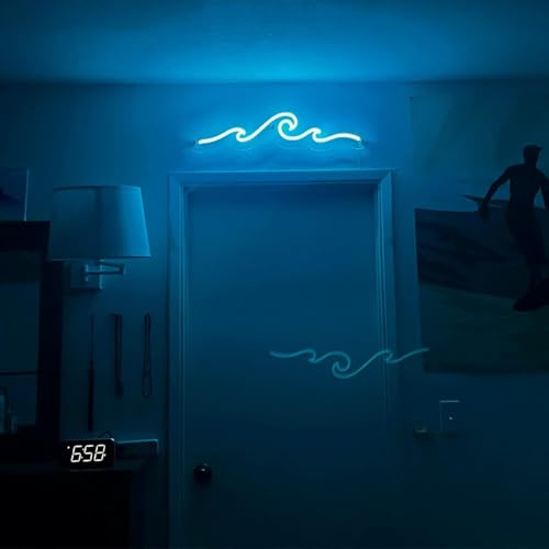 Image of Wave Neon Sign, Wave Light up Wave Night Lamp for Bedroom, USB Power Led Neon Wave Light for Wall Decor, Sea Beach Party Surf Ocean Home Bedroom Living Room Birthday Gift - 15''