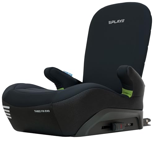 Play Three fix Evo. Elevador de coche para niños de 125-150 cm (6-12 años aprox) con respaldo e isofix (Negro)