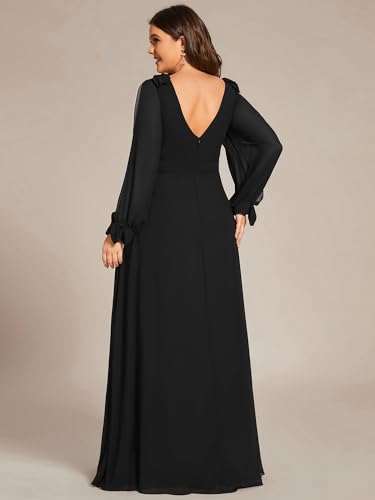 Ever-Pretty Women's V Neck Elegant Chiffon Long Sleeve Slit A Line Plus Size Formal Mother of Bride Dresses for Wedding2