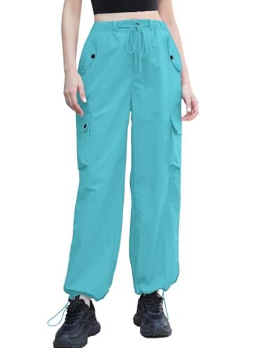 Image of Cromoncent Cargo Pants Girls & Women Parachute Pants Y2K Baggy Rave Clothes Waterproof with Pockets, 6 Years - 3XL