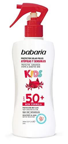 Babaria - Spray Protector Solar Infantil SPF50+ UVA-UVB e Infrarrojos, Protección muy Alta, Especial para Pieles Sensibles y Atópicas, Resistente al Agua, Vegano, Unisex - 200 ml