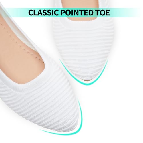ALTOCIS Women’s Knit Ballet Flats Ladies Comfortable Pointed-Toe Dressy Shoes Casual Soft Flat Shoes Ballerina Walking Flats Shoes(White US09) by ALTOCIS - Used condition - Image 5