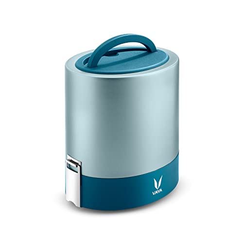 Image of VAYA TYFFYN Lunch Box for Office for Men, Copper Finished Steel Lunch Box Without Bagmat,1000ml Vacuum Insulated Hot Lunch Box, Leakproof Hot Tiffin Box with 2 Containers,Blue