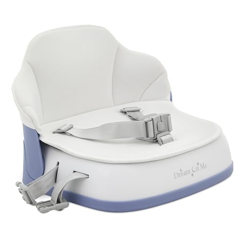 Image of Dream On Me Cozy Pod Baby Booster Seat for 6-36 Months, Portable Travel Booster Chair with 3-Point Safety Harness & 2 Fixing Belts, for Table & Dining, Lightweight Foldable & Easy to Carry - White