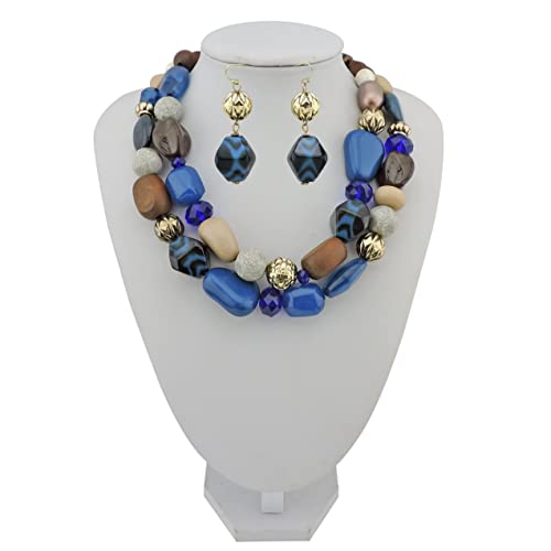 Bocar Chunky Necklace for Women Trendy, 2 Layer Statement Necklace Beaded Necklaces for Women, Fashion Necklace and Earrings Jewelry Set for Women Gifts4