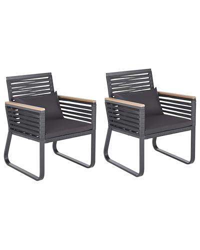 Beliani Komfortables 2er Set Gartenstühle Aluminium/Flachseil schwarz - Inklusive Polsterkissen - Stilvoll und Wetterbeständig - CANETTO