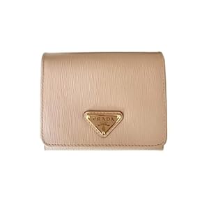 Prada Women’s Beige Leather Triangle Logo Small Trifold Wallet