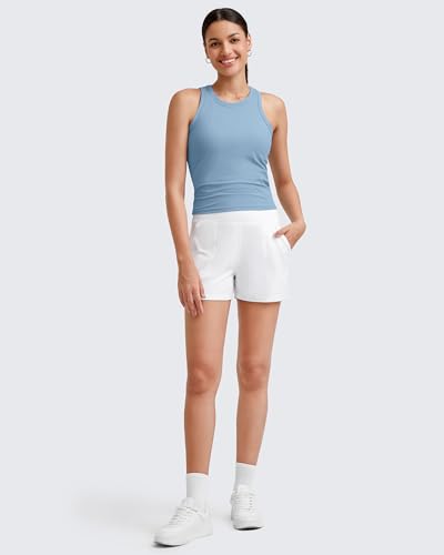 Image of G4Free Workout Tank Tops for Women Slim Fitted Racerback Ribbed Athletic Gym Yoga Tanks Summer Casual