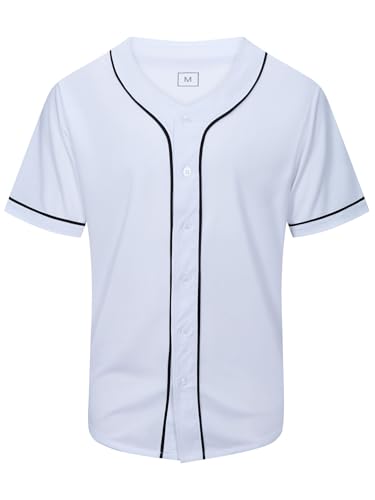 Camisa blanca básica de béisbol, manga corta, con botones, uniforme deportivo para hombres y mujeres adultos