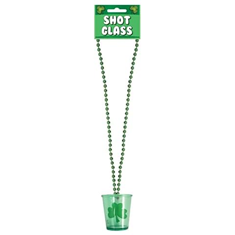 12 Irish Shamrock Shot Glasses with Necklace Cover
