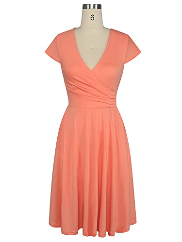 oxiuly Women's Vintage Dot V-Neck Cap Sleeve Casual Pockets Swing Tea Dress OX2962