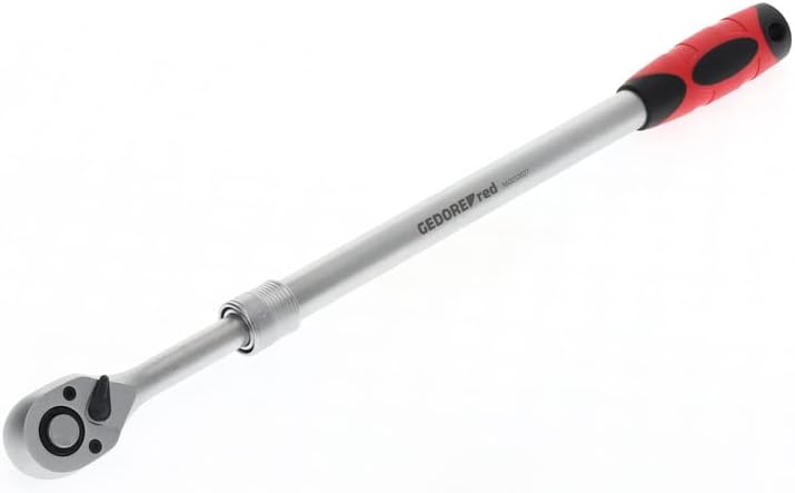 Telescopic Ratchet, Switchable, with Push Button Release, 1/2 Inch, Ergonomic 2K Handle, Steel Tube, Red/Black