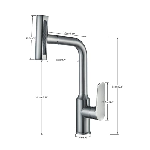 Grifo de cascada ZH1YFD extraíble de 4 funciones con monomando gris para fregadero 4