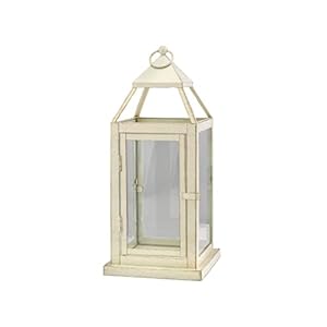 Serene Spaces Living Small Antique White Square Metal Lantern, Candle Holder, Decorative Hurricane Lantern for Wedding Aisle, Patio, Holiday, Party, Table Centerpiece, 6.25" Square & 16" Tall Serene Spaces Living Small Antique White Square Metal Lantern Candle Holder Decorative Hurricane Lantern for Wedding Aisle Patio Holiday Party Table Centerpiece 625 Square 16 Tall