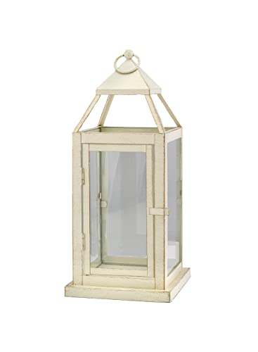 Serene-Spaces-Living-Small-Antique-White-Square-Metal-Lantern-Candle-Holder-Decorative-Hurricane-Lantern-for-Wedding-Aisle-Patio-Holiday-Party-Table-Centerpiece-625-Square-16-Tall Serene Spaces Living Small Antique White Square Metal Lantern Candle Holder Decorative Hurricane Lantern for Wedding Aisle Patio Holiday Party Table Centerpiece 625 Square 16 Tall