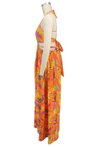 Image of Qikaka Women's Sleeveless Deep V Neck Floral Printed Metal Chain Bodycon Sexy Nightclub Party Boho Dress